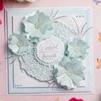 Chloe's Creative Cards Exquisite Lace Circle Dies c-mdie-exqc blue pearls blue flowers floral lace background birthday card