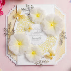 Chloe's Creative Cards Exquisite Lace Circle Dies c-mdie-exqc yellow flowers pearls butterflies polkadot background card