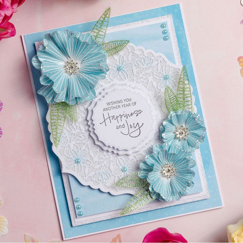 Chloe's Creative Cards Exquisite and Majestic Flower 5x7 Pearl Printed Paper c-ppad-5x7emf blue sparkle flowers blue pearls happiness card 