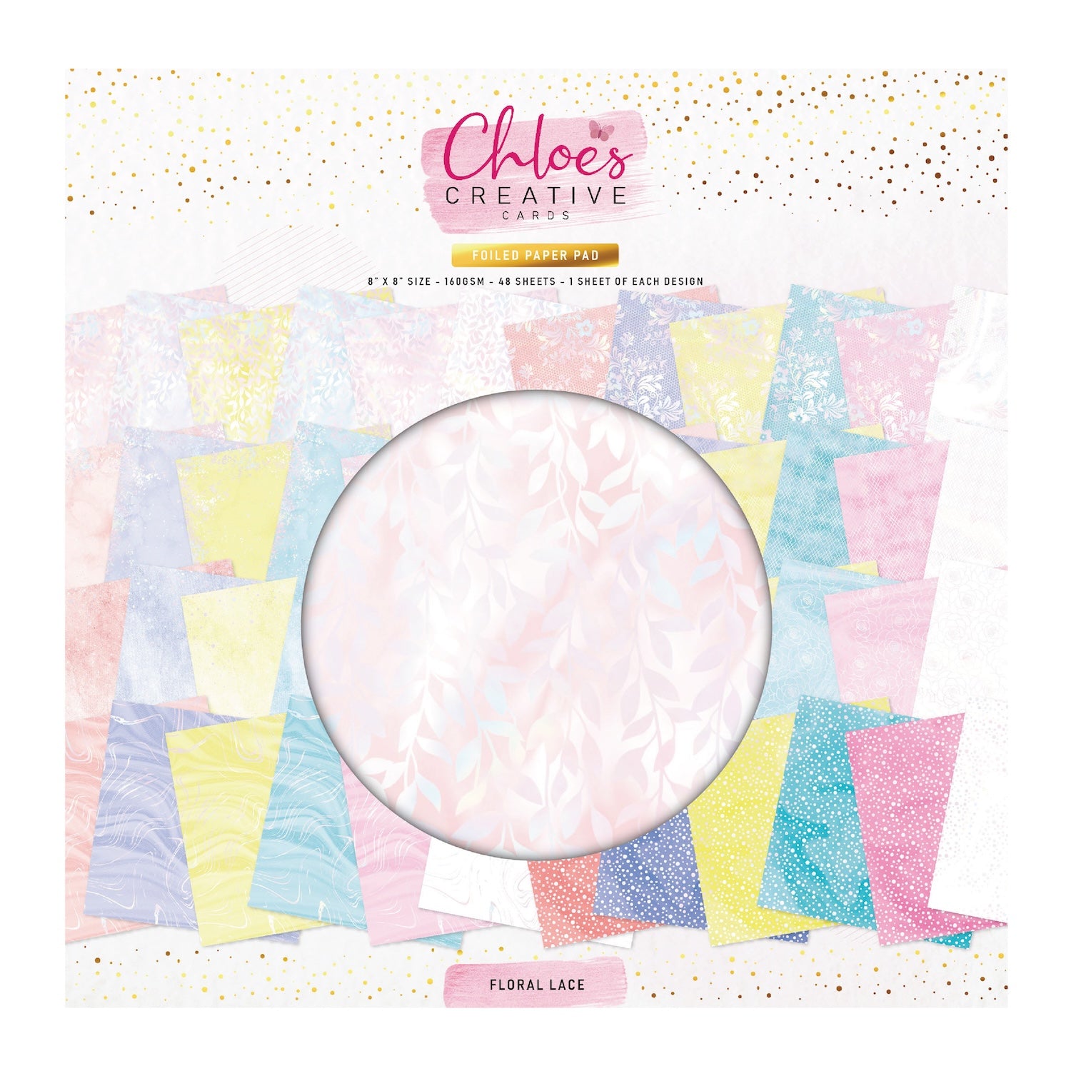 Chloe's Creative Cards Floral Lace 8x8 Foiled Paper Pad c-fpad-florl