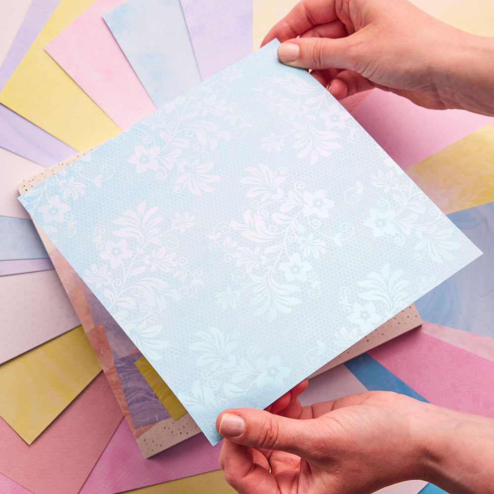 Chloe's Creative Cards Floral Lace 8x8 Foiled Paper Pad c-fpad-florl blue floral background