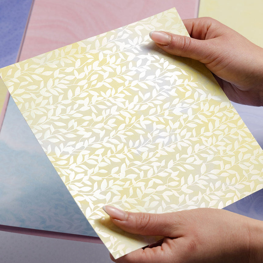 Chloe's Creative Cards Floral Lace 8x8 Foiled Paper Pad c-fpad-florl yellow leaves background