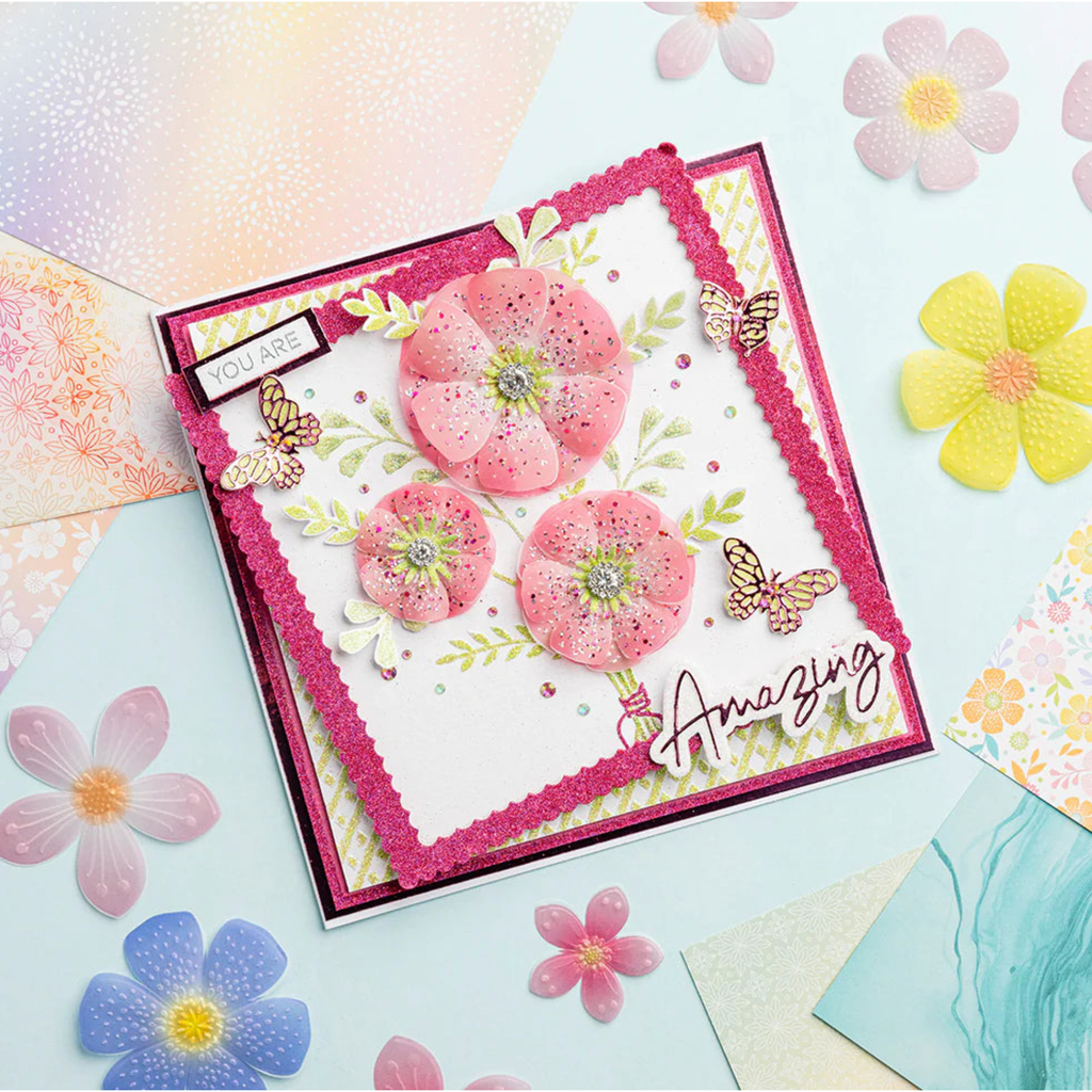 Chloe’s Creative Cards Flower Bouquet Folder, Stamp, Die and Vellum Bundle flowers