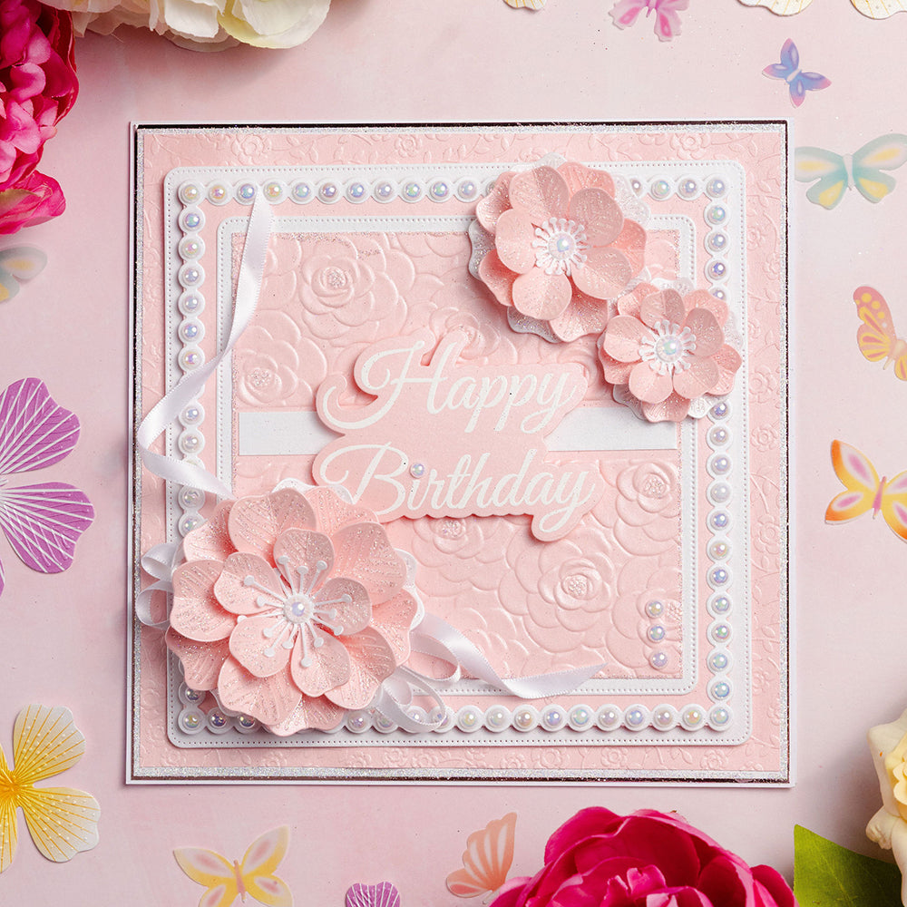 Chloe's Creative Cards Flowers in Bloom 3D Embossing Folder c-3demb-flobl pearls flower backgroud pink flowers birthday card