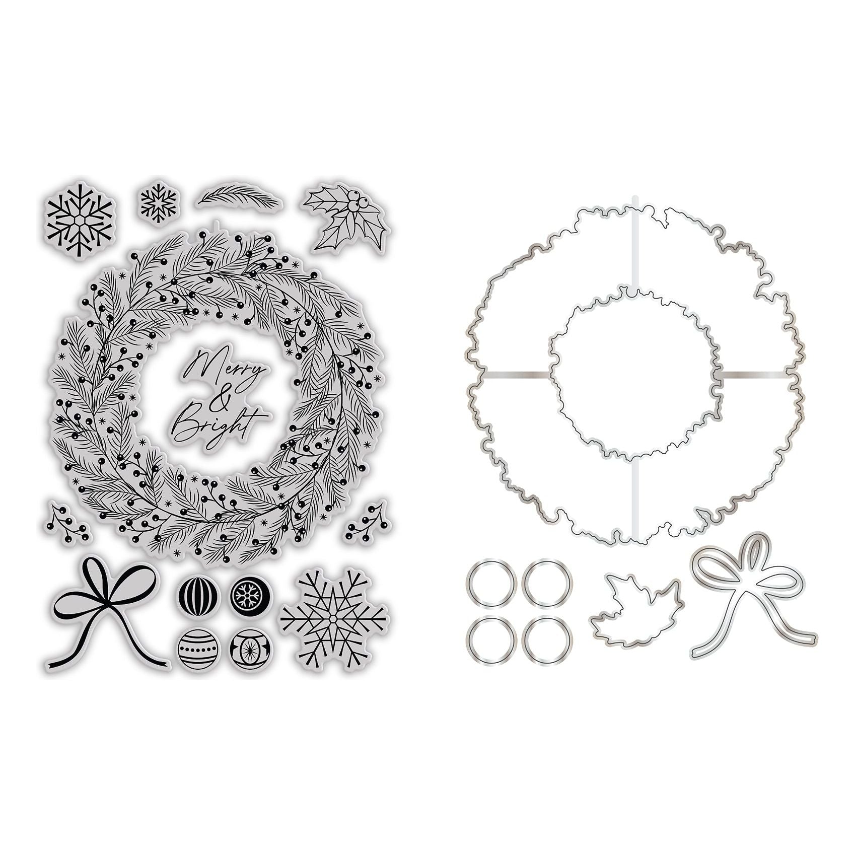 Chloe's Creative Cards Gilded Wreath Die and Stamp Set c-diest-gilw pieces