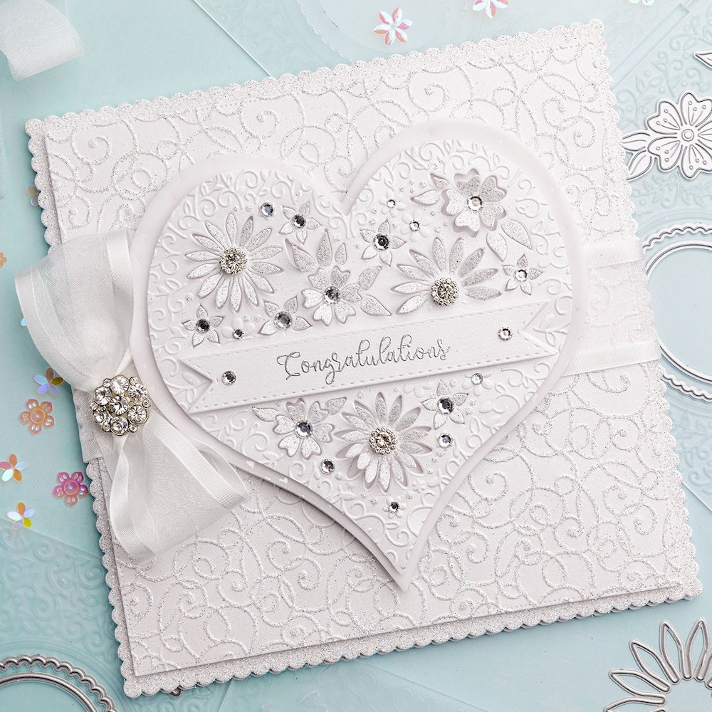 Chloe's Creative Cards Heartfelt Daisy Cut and Emboss Folder c-cemb-heartd congratulations
