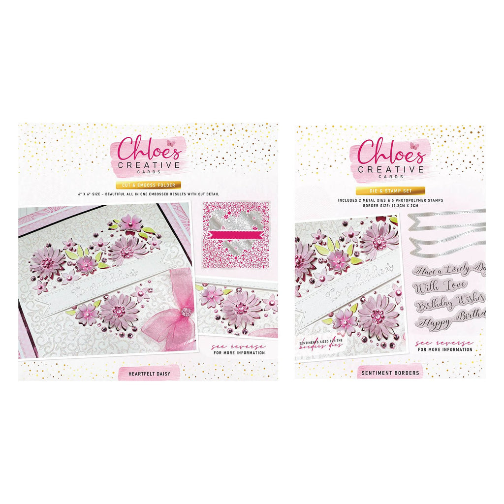 Chloe's Creative Cards Heartfelt Daisy Sentiments Dies, Stamps and Cut and Emboss Folder Bundle