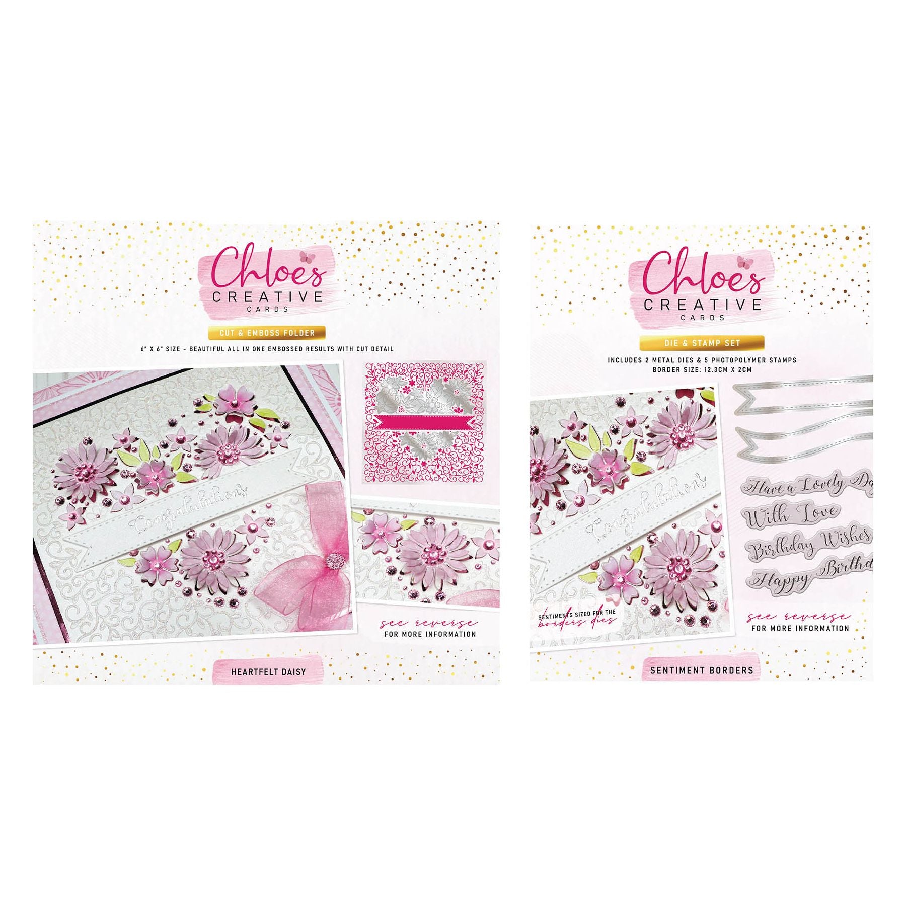 Chloe's Creative Cards Heartfelt Daisy Sentiments Dies, Stamps and Cut and Emboss Folder Bundle