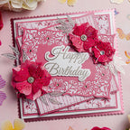 Chloe's Creative Cards Majestic Flower 5x7 Cut and Emboss Folder c-cemb-majfl pink sparkle flowers rose background happy birthday card