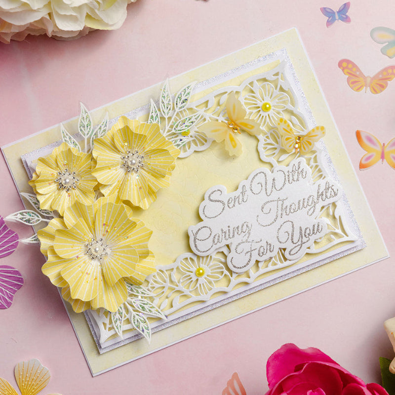 Chloe's Creative Cards Majestic Flower 5x7 Cut and Emboss Folder c-cemb-majfl yellow flowers yellow butterflies card