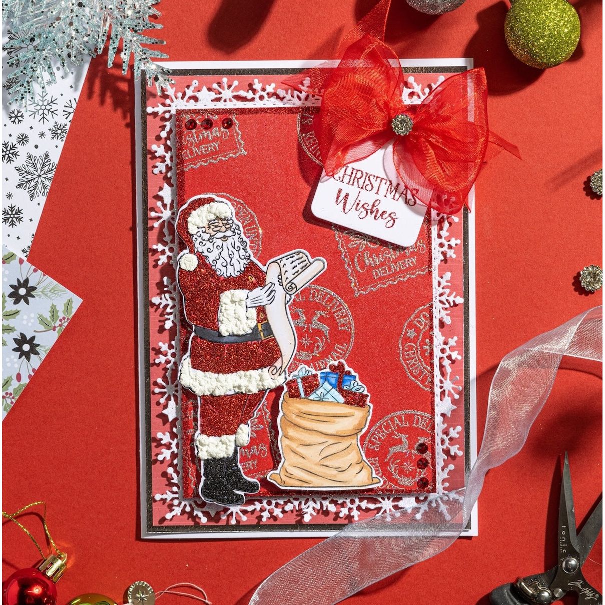 Chloe’s Creative Cards Making a List, Checking it Twice Die and Stamp Set c-diest-swlist Santa wishes