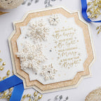 Chloe's Creative Cards Merry and Bright Clear Stamp c-stam-merryb gold and white sparkle snowflakes christmas card