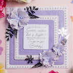 Chloe's Creative Cards Pearly Squares Dies c-mdie-8ps purple flowers back leaves pearls card