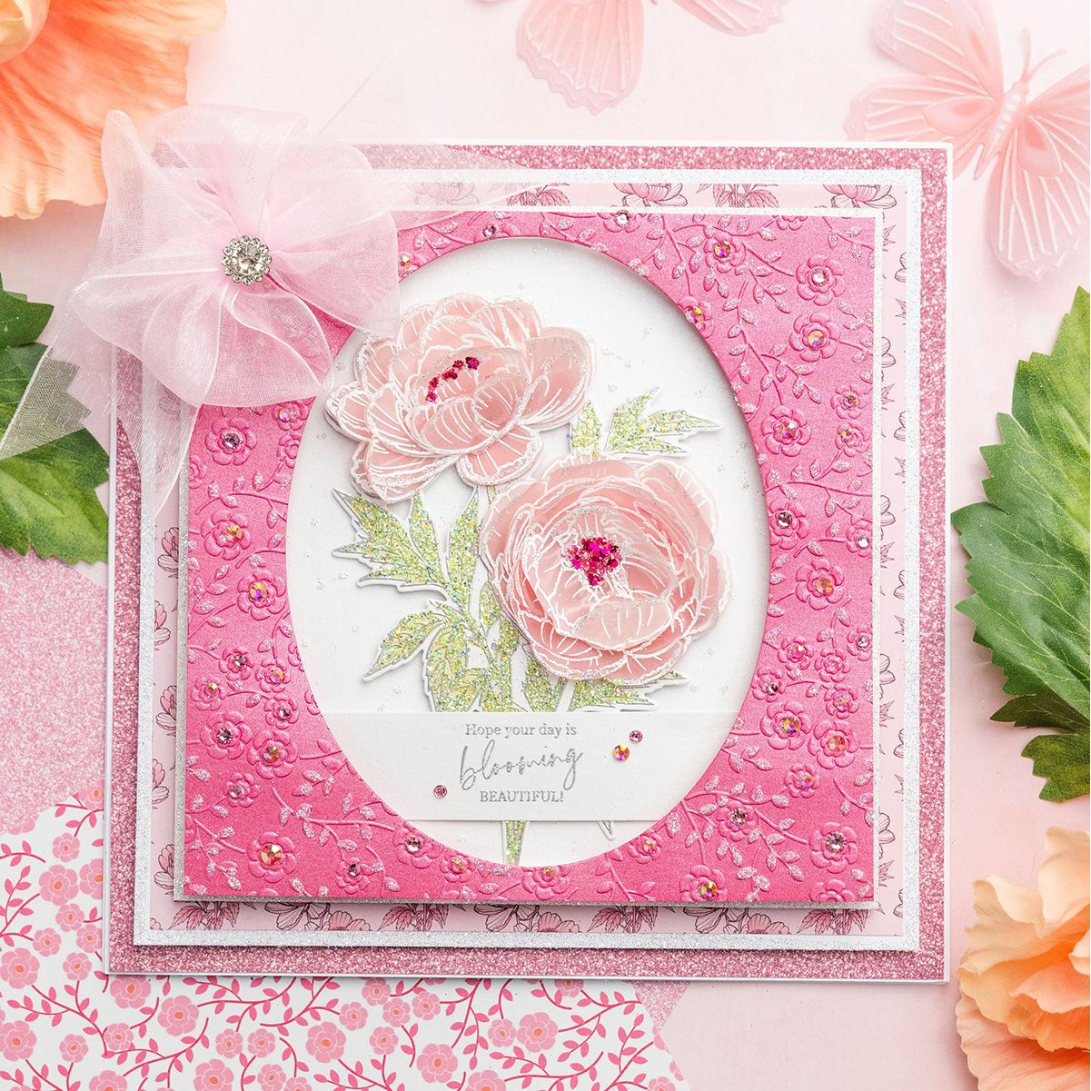 Chloe’s Creative Cards Peony Background 2D Embossing Folder c-8emb-ppeo blooming beautiful