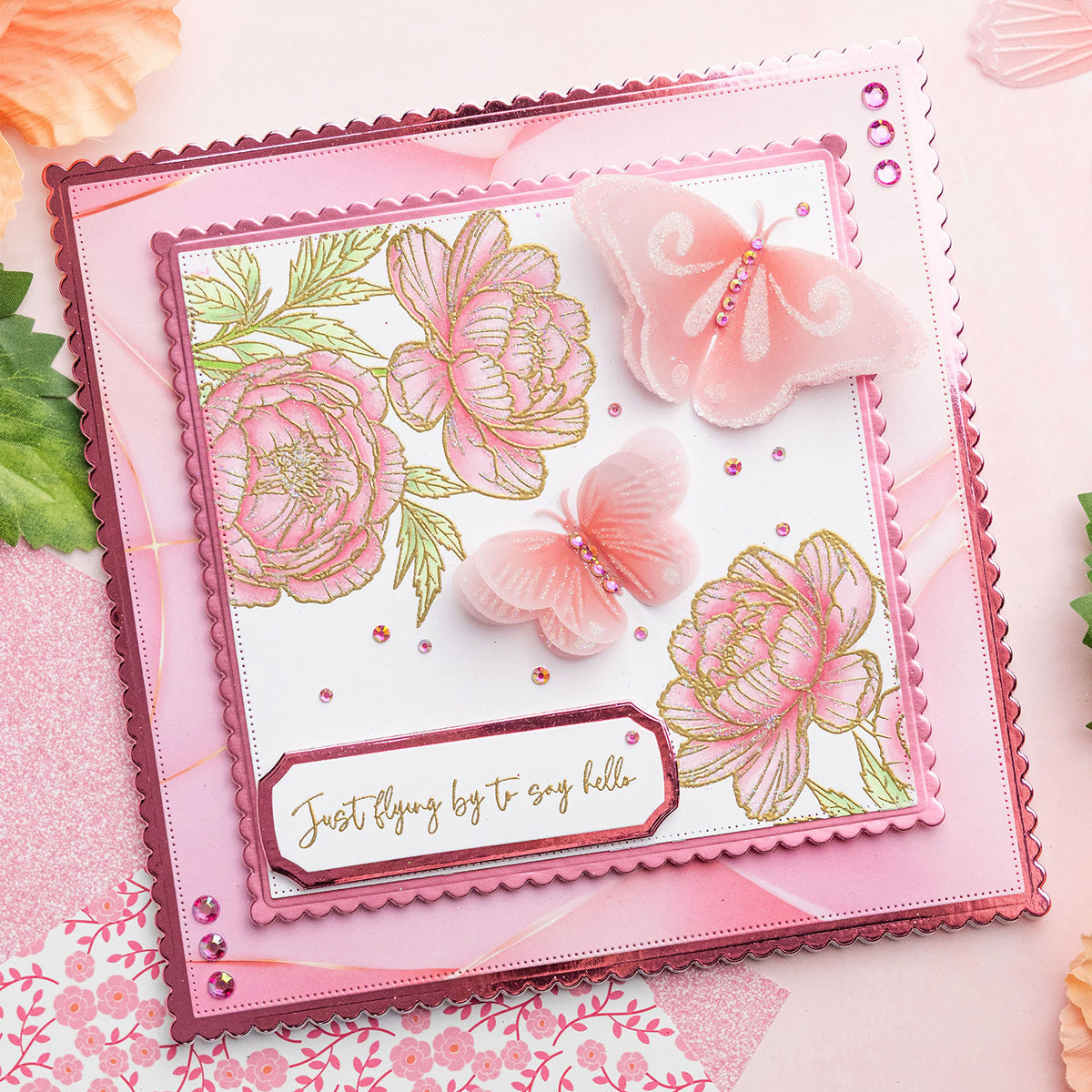 Chloe’s Creative Cards Peony Die and Stamp Set c-diest-peo flying by
