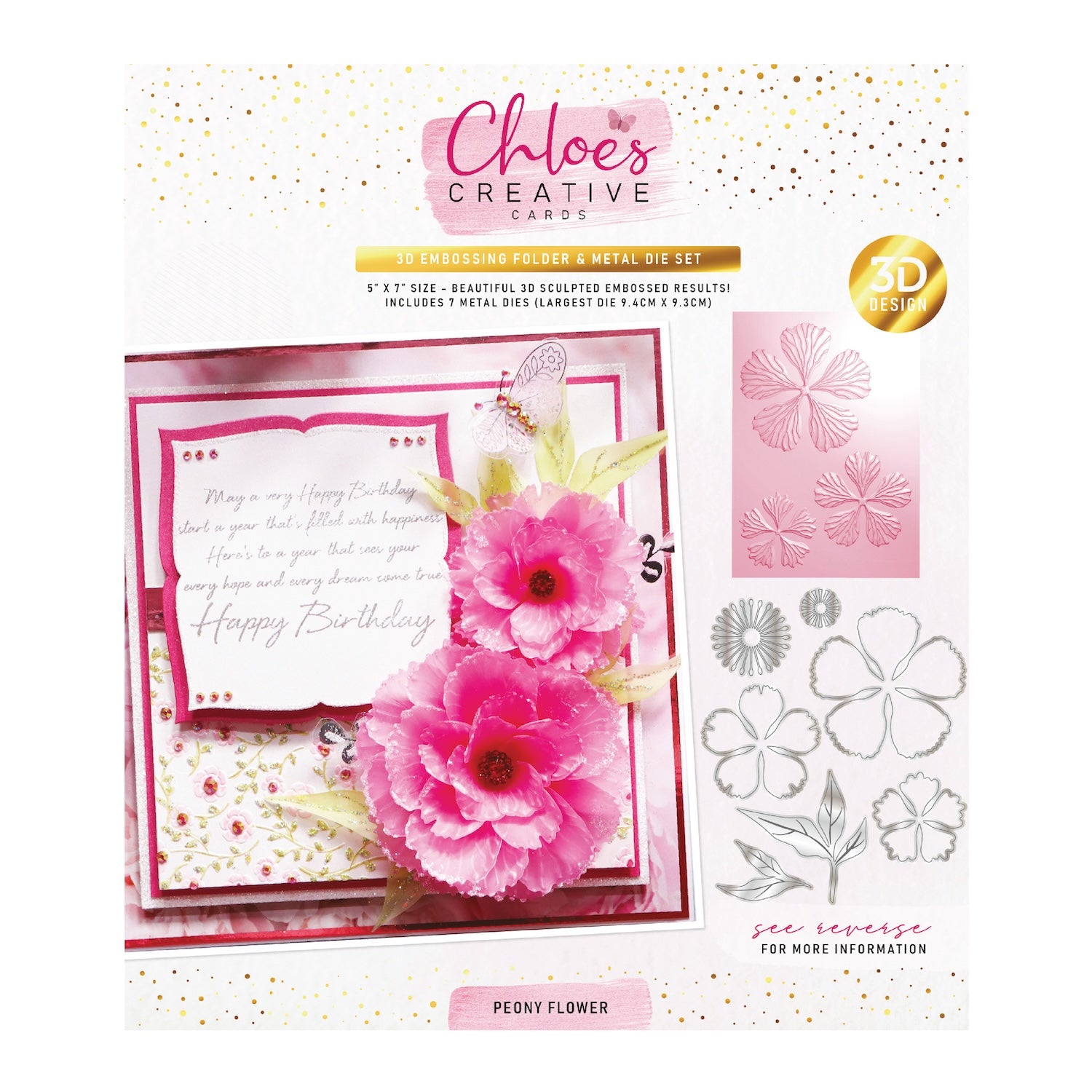 Chloe’s Creative Cards Peony Flower 3D Embossing Folder and Die c-3dembdiest-pf