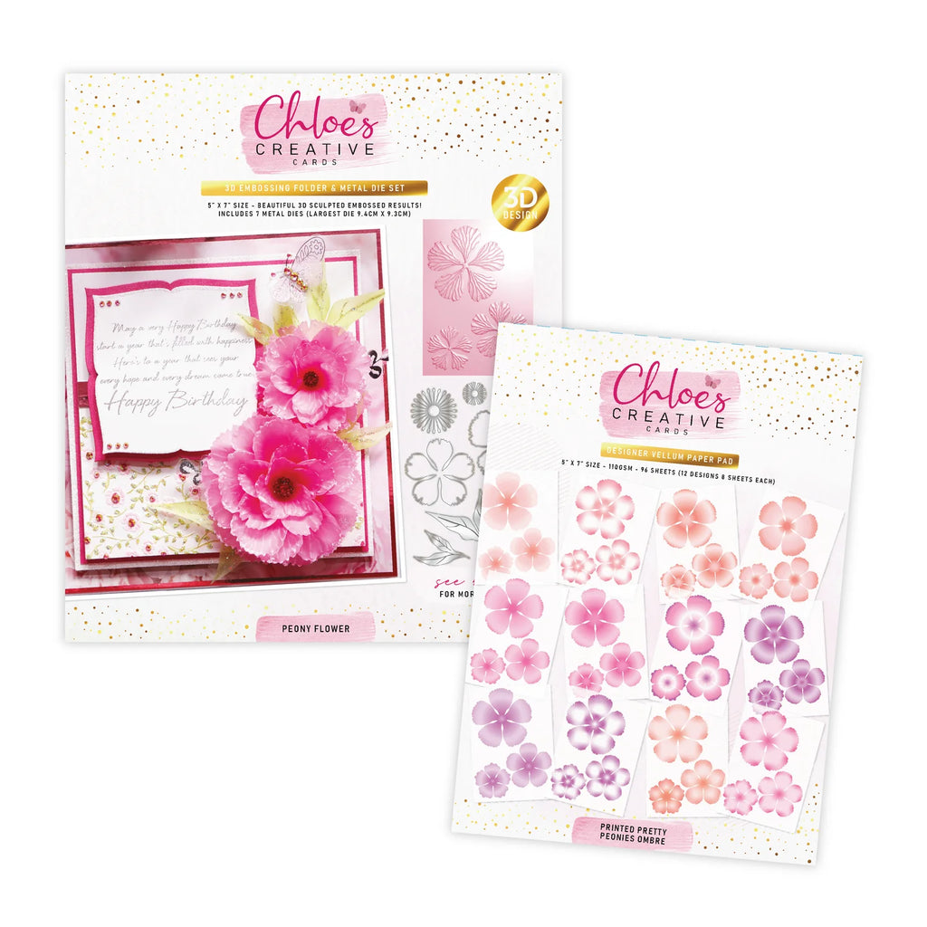 Chloe’s Creative Cards Peony Flowers Folder, Die and Vellum Bundle