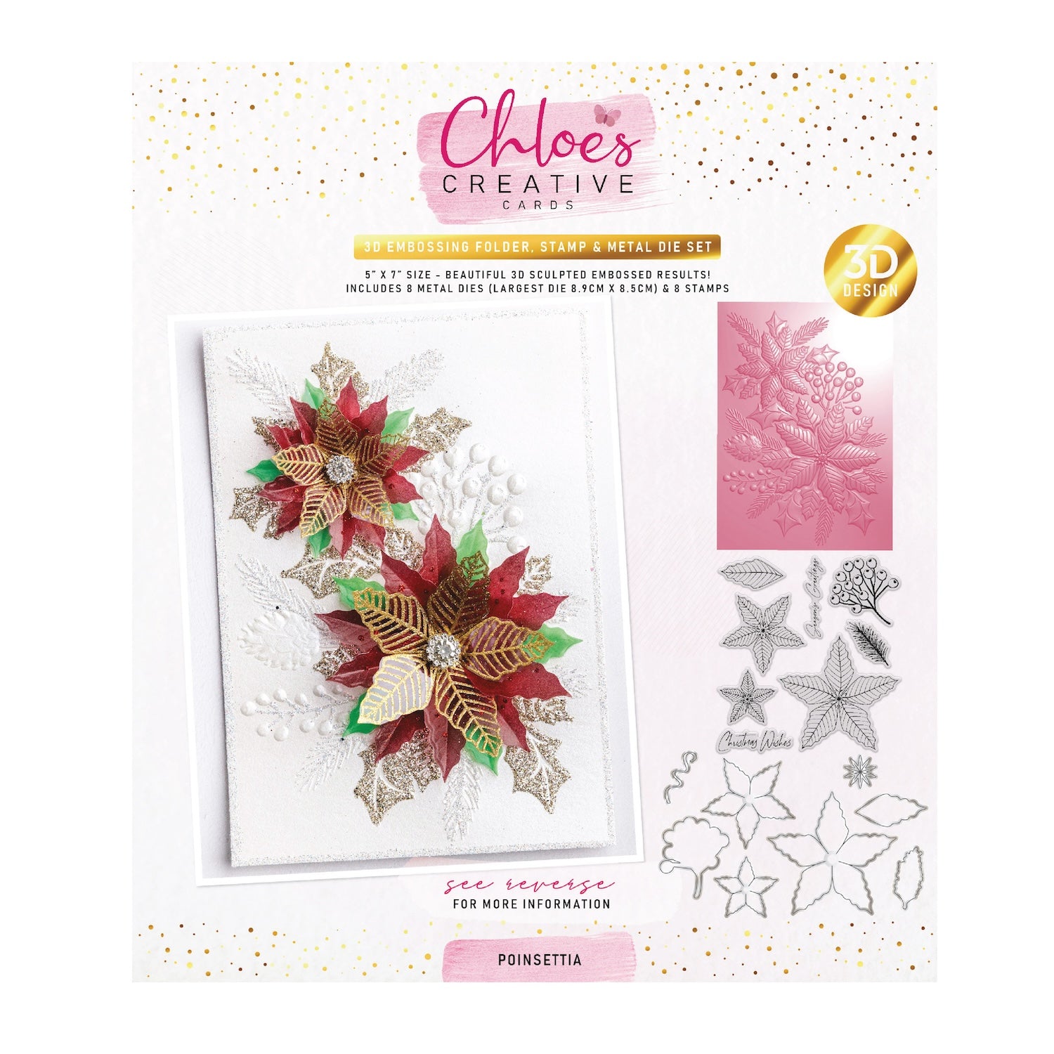 Chloe’s Creative Cards Poinsettia 3D Embossing Folder, Die and Stamp Set c-3dembdiest-poin