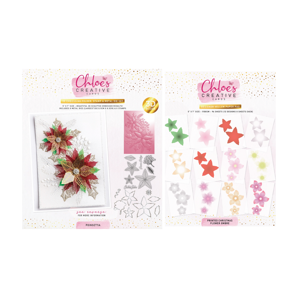 Chloe’s Creative Cards Poinsettia Folder, Die, Stamp and Vellum Bundle