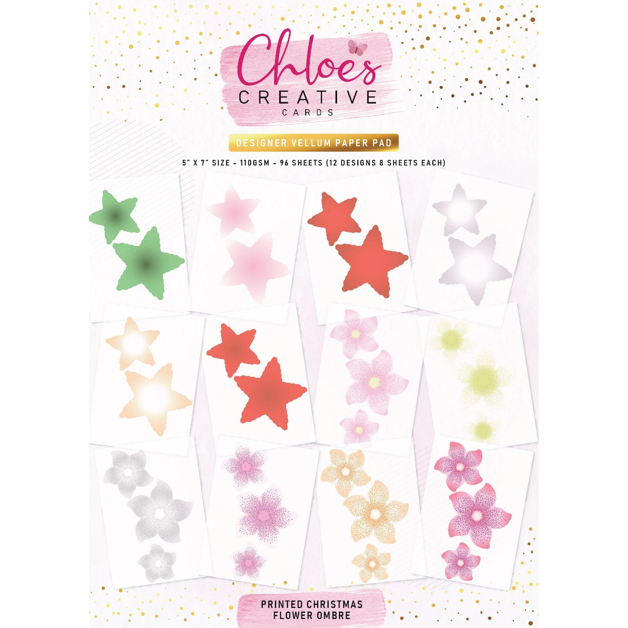 Chloe's Creative Cards Printed Christmas Flower Ombre Vellum c-vpad-5x7xmas