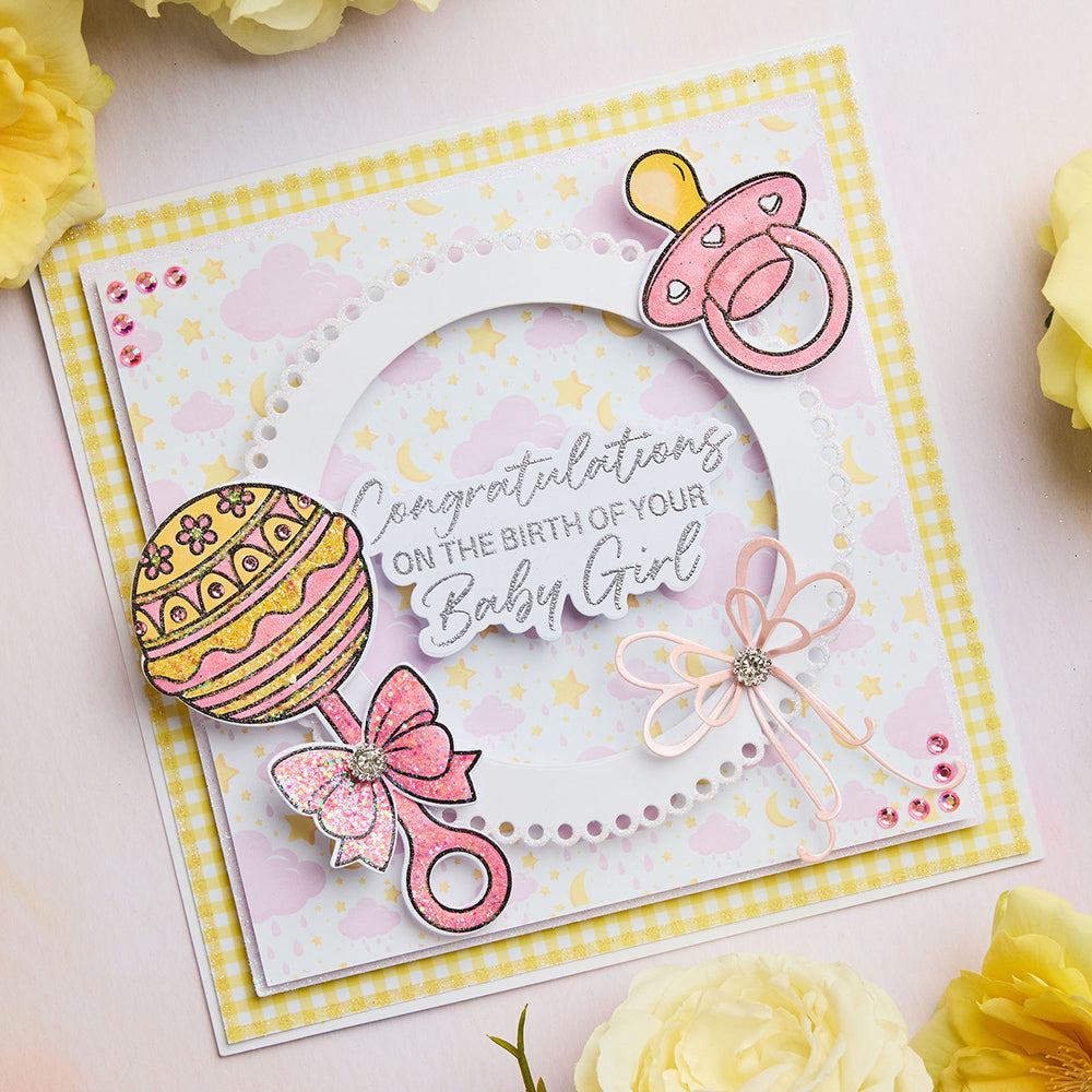 Chloe’s Creative Cards Rattle Die and Stamp Set c-diest-babyr baby girl