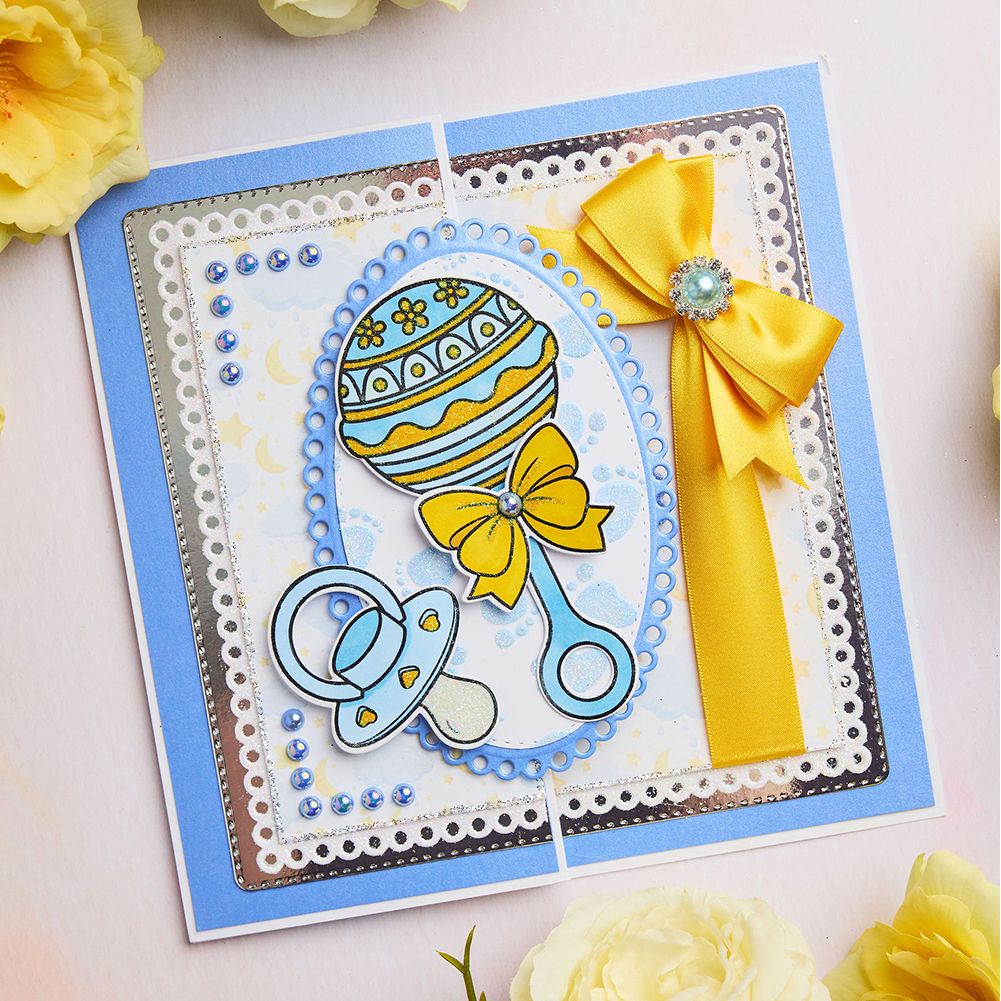 Chloe’s Creative Cards Rattle Die and Stamp Set c-diest-babyr blue