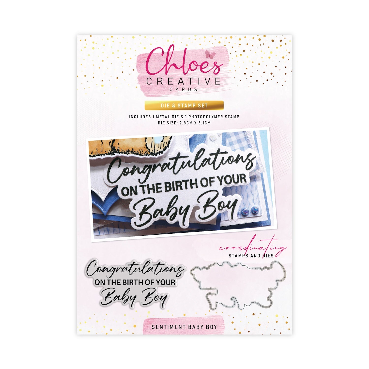 Chloe’s Creative Cards Sentiment Baby Boy Die and Stamp Set c-diest-senboy