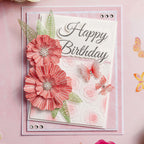 Chloe's Creative Cards Sentiment Happy Birthday Stamp and Die Set c-diest-senhb red stripped flowers pin background happy birthday card