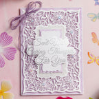 Chloe's Creative Cards Sentiment Sent with Caring Thoughts for You Stamp and Die Set c-diest-sencar flower lace background purple bow caring thoughts card