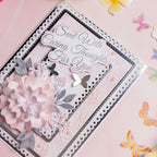 Chloe's Creative Cards Sentiment Sent with Caring Thoughts for You Stamp and Die Set c-diest-sencar sparkle flower silver butterflies caring thought s card