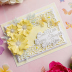 Chloe's Creative Cards Sentiment Sent with Caring Thoughts for You Stamp and Die Set c-diest-sencar yellow paper flowers yellow butterflies caring thoughts card