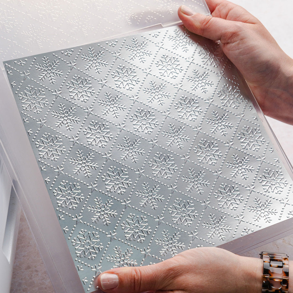 Chloe's Creative Cards Snowflake Lattice 8x8 Embossing Folder c-8emb-snowla snowflake and stars