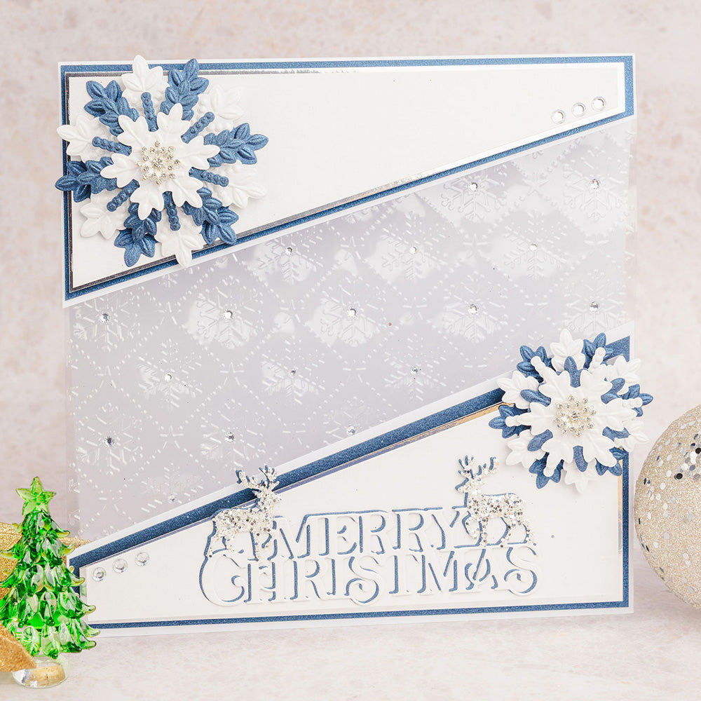 Chloe's Creative Cards Snowflake Lattice 8x8 Embossing Folder c-8emb-snowla snowflake background sparkle reindeer christmas card