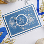 Chloe's Creative Cards Snowflake Trails Clear Stamp Set c-stam-snowt blue trim sparkle snowflakes merry christmas card