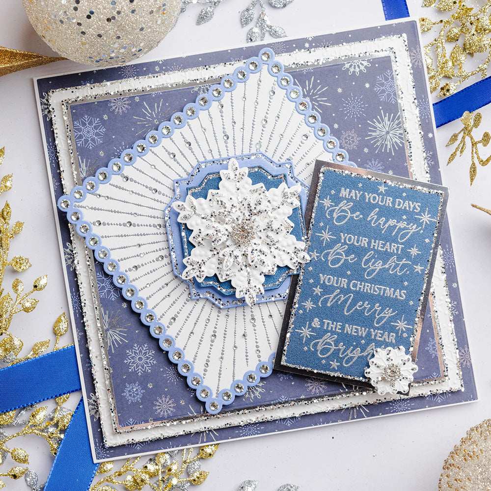 Chloe's Creative Cards Sparkling Snowflakes 3D Embossing Folder and Die c-3dembdie-sparsn snowflake in square sparkles christmas card