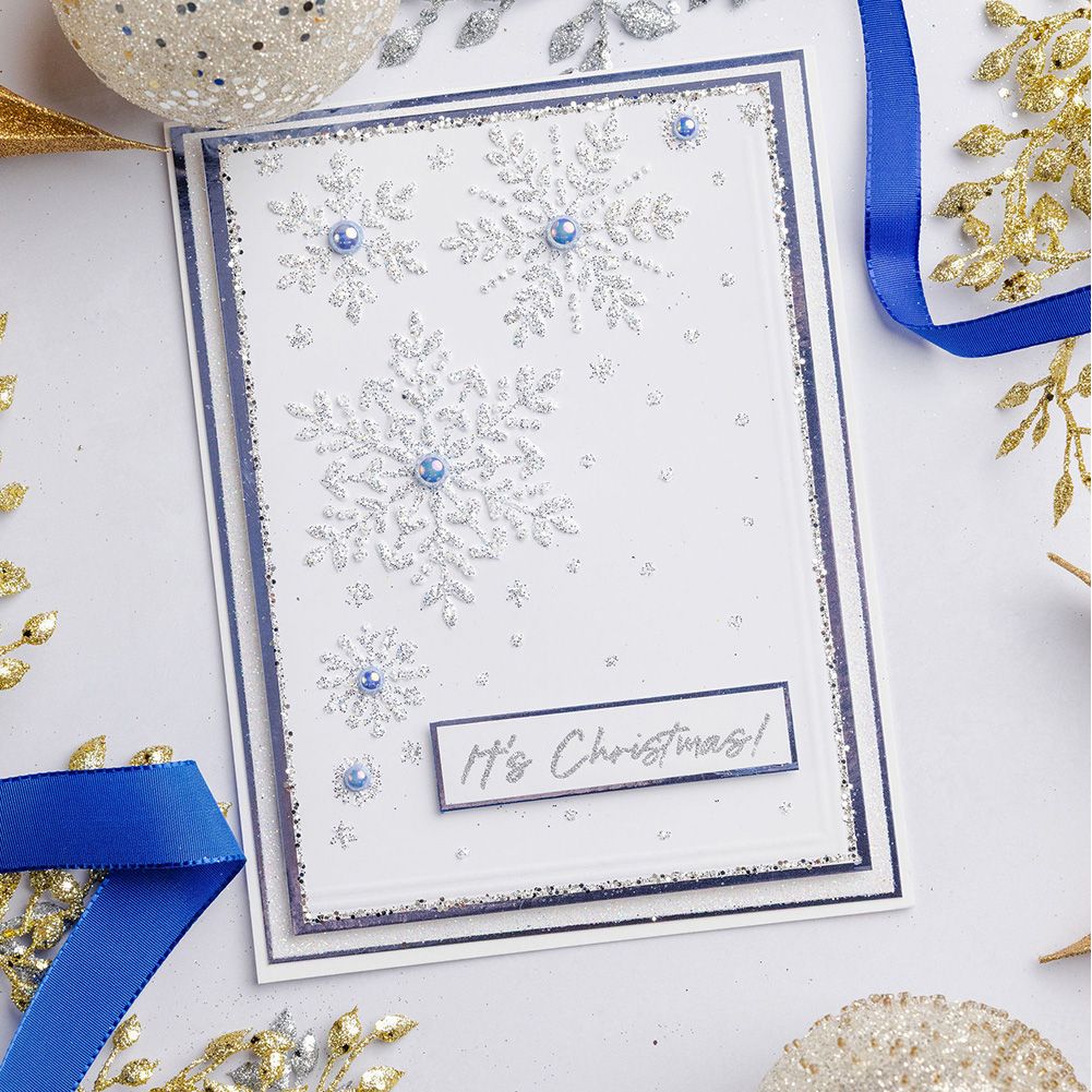 Chloe's Creative Cards Sparkling Snowflakes 3D Embossing Folder and Die c-3dembdie-sparsn sparkle snowflakes with pearls christmas card