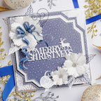 Chloe's Creative Cards Starlit Christmas 8x8 Designer Foiled Paper Pad c-fpad-navyc blue starred background white flower blue bow christmas card