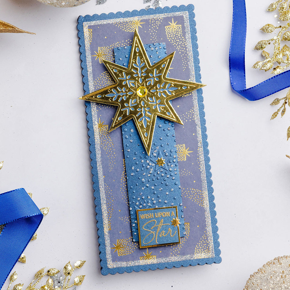 Chloe's Creative Cards Starlit Christmas 8x8 Designer Foiled Paper Pad c-fpad-navyc gold shooting star wish upon a star card