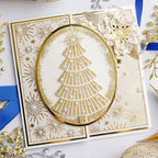 Chloe's Creative Cards Starlit Christmas 8x8 Designer Foiled Paper Pad c-fpad-navyc gold tree in oval frame gold dotted flower card