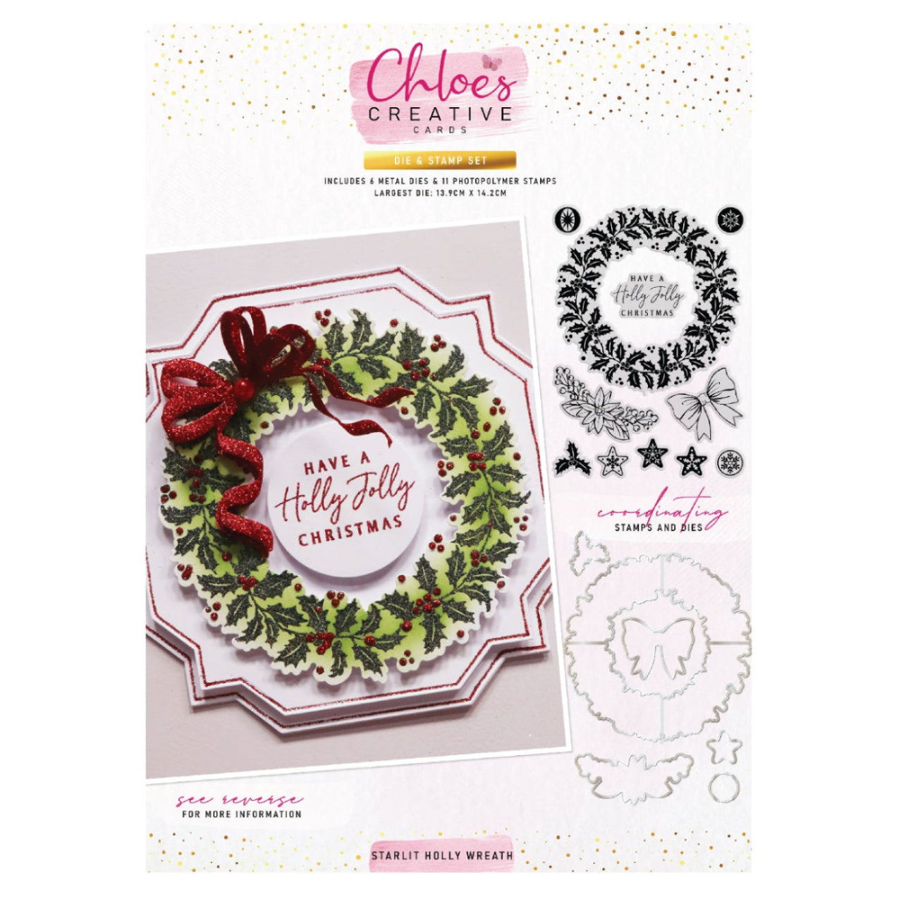 Chloe's Creative Cards Starlit Holly Wreath Die and Stamp Set c-diest-starhol