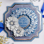 Chloe's Creative Cards Starlit Holly Wreath Die and Stamp Set c-diest-starhol blue garland wreath with white flowers holly jolly card