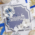 Chloe's Creative Cards Starlit Merry Christmas Dies c-mdie-merc white flowers blue ribbon bow christmas card