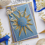Chloe's Creative Cards Starlit Star Die and Stamp Set c-diest-stars blue and gold star with sparkle bow christmas card