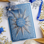 Chloe's Creative Cards Starlit Star Die and Stamp Set c-diest-stars silver and blue star blue fabric bow sparkles card
