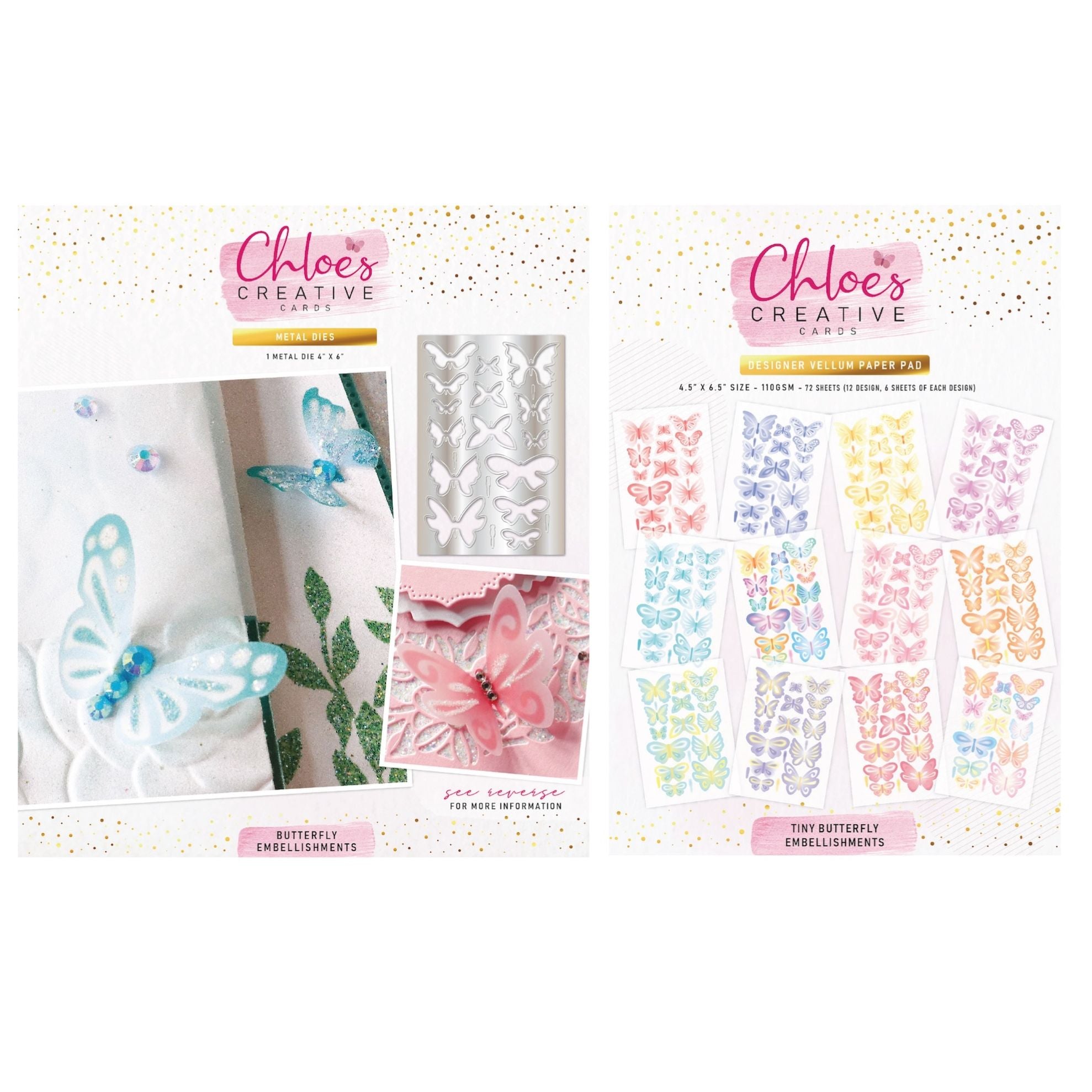 Chloe's Creative Cards Tiny Butterfly Embellishments Dies and Printed Vellum Bundle