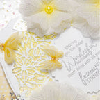 Chloe's Creative Cards Tiny Butterfly Embellishments Dies and Printed Vellum Bundle yellow butterflies pearls sparkle background