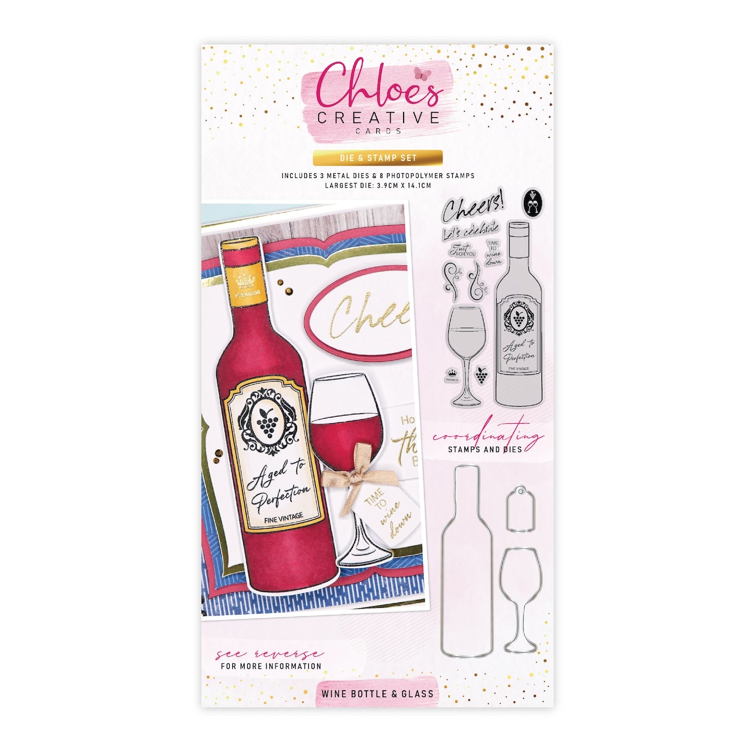Chloe's Creative Cards Wine Bottle and Glass Die and Stamp Set c-diest-hhwine