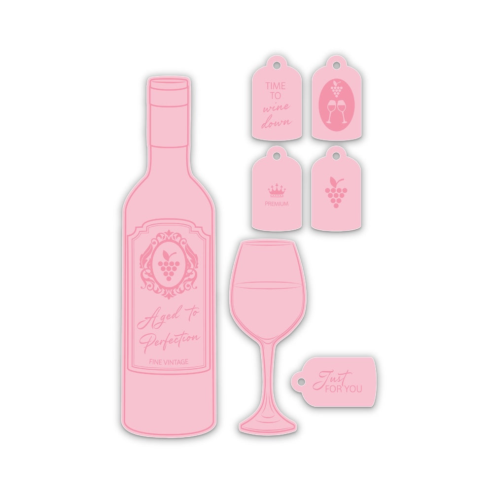 Chloe's Creative Cards Wine Bottle and Glass Die and Stamp Set c-diest-hhwine labels