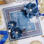 Chloe's Creative Cards Winter Bloom Flower 3D Embossing Folder and Die c-3dembdie-winb blue flowers with sprakle swirls christmas card