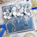 Chloe's Creative Cards Winter Bloom Flower 3D Embossing Folder and Die c-3dembdie-winb white and blue flowers berries leaves christmas card